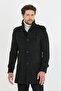 Men's Anthracite Slim Cut Stand Collar Long Wool Blend Cashmere Coat - 4
