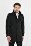 Men's Anthracite Slim Cut Stand Collar Long Wool Blend Cashmere Coat - 6