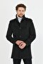 Men's Anthracite Slim Cut Stand Collar Long Wool Blend Cashmere Coat - 5