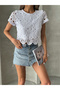 Women's Round Neck Openwork Lace Knitted Sweater Blouse - 4