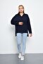Women's V-Neck Hooded Oversize Sweatshirt with Kangaroo Pocket and Slits - 2