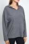 Women's V-Neck Hooded Oversize Sweatshirt with Kangaroo Pocket and Slits - 7