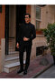 Men's Double Breasted Suit Italian Style Slim Fit Jacket Trousers-Black - 3