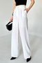 High Waist and Pleated Wide Leg Women's White Linen Palazzo Trousers - 3