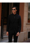 Men's Double Breasted Suit Italian Style Slim Fit Jacket Trousers-Black