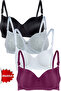 Women's Padded Underwire Black-White-Grey-Purple 4-Piece Bra - 4