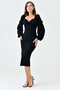 Black Stretchy Crepe Fabric Double Breasted Collar Low-Cut Chest Balloon Sleeves and Slit Midi Dress 581915 - 2