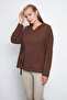 Women's V-Neck Hooded Oversize Sweatshirt with Kangaroo Pocket and Slits - 5