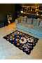 Shape Collection Black Theme Floral Multicolor Mixed Flower Rose Patterned Modern Decorative Carpet 03