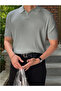 Gray Slim Tight Polo Neck Plain Knitwear T-Shirt - 4
