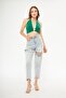 Green Metal Accessory, Neck Tie, Flexible Fabric, Low-Cut Crop Top 10428 - 4