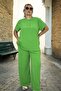 PLUS SIZE AEROBIN TWO-PIECE SET WITH HALF-BUTTON BLOUSE AT THE FRONT, ELASTIC Pocketed , AND POCKETS.