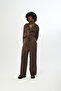 Women's Elastic Waist, Loose Legs, Striped Patterned Brown Pants - 3