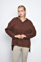 Women's V-Neck Hooded Oversize Sweatshirt with Kangaroo Pocket - 2