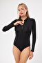 Black Zippered Long Sleeve Women's Swimsuit Hijab Surfing Swimsuit Without Cap - 7