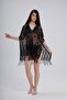Lace Pareo Self-Stretching Fringed Beach Dress with Side Stitching (Black) - 2