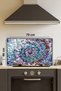 Blue Patterned Glass Stove Protector - Kitchen Built-In and Countertop Guard, Tempered and Rated - 2
