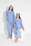 Women's Blue Polka Dot Patterned Front Buttoned Mother Daughter Suede Velvet Winter Warm Pajama Set