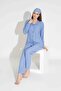 Women's Blue Polka Dot Patterned Front Buttoned Mother Daughter Suede Velvet Winter Warm Pajama Set - 3