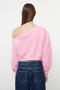 Pink Regular Fit Thick Fleece Inside Crop Asymmetric Collar Knitted Sweatshirt Twoaw25Sw00143 - 6