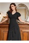 Imported Crepe Dress - Women's Sleeves and Skirt with Flounces - 2