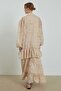 Beige Floral Tulle Patterned Dress - 7