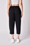 Women's Elastic Waist Regular Fit Stitching Detail Shalwar Trousers Black - 4