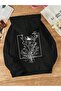 Unisex Black Square Floral Printed 3 Thread Hooded Hoodie Sweatshirt