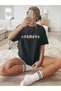 Women's Black Daisy Printed Oversize T-Shirt