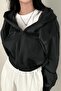 Black Crop Cardigan - Streetwear, Zippered, Long Sleeve