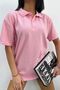 Candy Pink Sports Polo Collar Buttoned Cotton Casual Short Sleeve Regular Fit T-shirt - 3