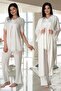 Effortt Ecru Maternity Pajama Set with Dressing Gown