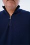 Plus Size Men's Navy Blue Zip-Up Stand Collar Rice Knit 100% Cotton Knitwear Sweater Trist-2113 - 5