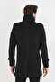 Men's Anthracite Slim Cut Stand Collar Long Wool Blend Cashmere Coat - 7