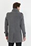 Men's Gray Slim Fit Stand Collar Long Wool Blend Cashmere Coat - 6