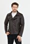 Men's Brown New Season Cross Zipper Leather Jacket Coat - 4