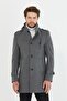 Men's Gray Slim Fit Stand Collar Long Wool Blend Cashmere Coat - 2