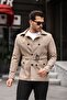 Men's Cream Seasonal Lined Belted Double Breasted Trench Coat - 5