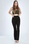 Women's Black Flare Leg High Waist Leggings Trousers - 2