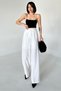 High Waist and Pleated Wide Leg Women's White Linen Palazzo Trousers - 6