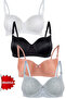 Women's Padded Underwire Black-White-Skin-Grey 4-Piece Bra - 4