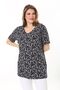 Women's Large Size Navy Blue V-neck Floral Print Short Sleeve Blouse 65N37900 - 4