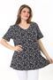 Women's Large Size Navy Blue V-neck Floral Print Short Sleeve Blouse 65N37900