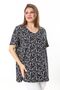 Women's Large Size Navy Blue V-neck Floral Print Short Sleeve Blouse 65N37900 - 6