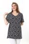 Women's Large Size Navy Blue V-neck Floral Print Short Sleeve Blouse 65N37900 - 5