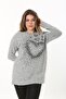 Women's Plus Size Gray Wool Viscose Blouse with Stone Detail on the Front 65N37501 - 3