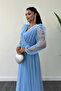Tulle Fabric Double-Breasted Collar Maxi Dress - BABY BLUE - 4