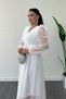 Tulle Fabric Double-Breasted Collar Pearl Belt Detail Dress - WHITE - 4