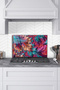 Purple Fractal Glass Stove Back Protector - Kitchen Built-In and Countertop Protection, Tempered and Rated