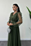 Tulle Fabric Double-Breasted Collar Maxi Dress - KHAKI GREEN - 3